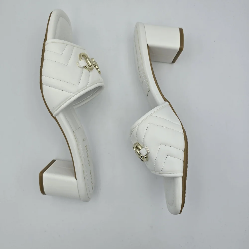 NWOT Anne Klein Kendra Slippers (Block Heel Slide Sandals), White & Gold, 9.5M - Picture 11 of 16